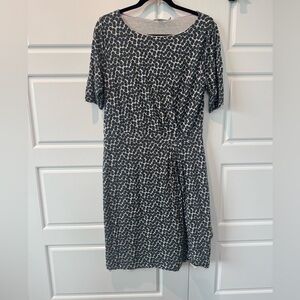 Boden Polka Dot 3/4 Sleeve Modest Dress Lined Grey Knee length Size 14 Womens